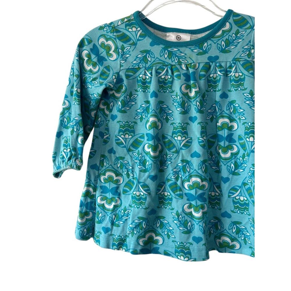 Hanna Andersson Teal Floral Print Long Sleeve Dress Sz 80 US 18-24 Months - Picture 3 of 5
